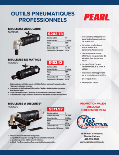 Promotion outils pneumatiques Pearl